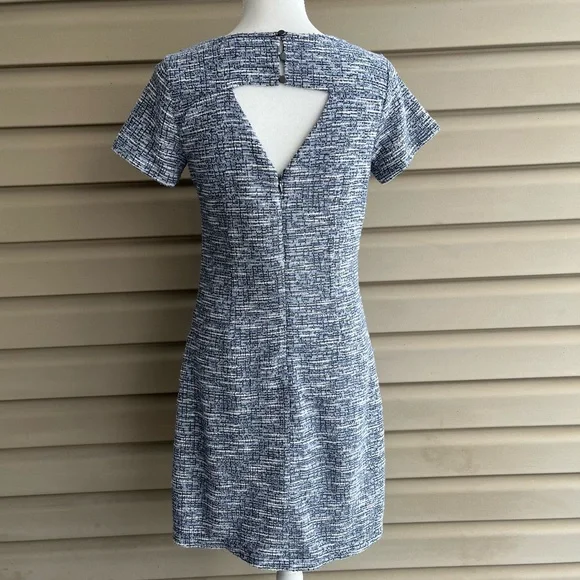 •LOFT• Keyhole Back Blue/Black Tweed Dress - Size 6 - Picture 5 of 9